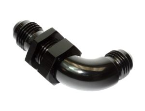 15873 - Bulkhead Fitting, AN-8 Male to AN-8 Male, 90° Swept, Black