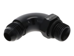 15847 - Adaptor, AN-6 to AN-6 ORB, Male-Male, 90° Full Flow, Including Viton O Ring, Black