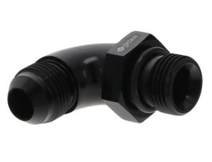 15849 - Adaptor, AN-8 to AN-8 ORB, Male-Male, 90° Full Flow, Including Viton O Ring, Black